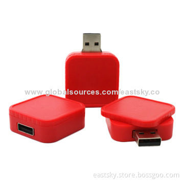 Square Swivel Style USB Drive, 64MB to 32GB Memory Capacity, Free for 2-year Warranty